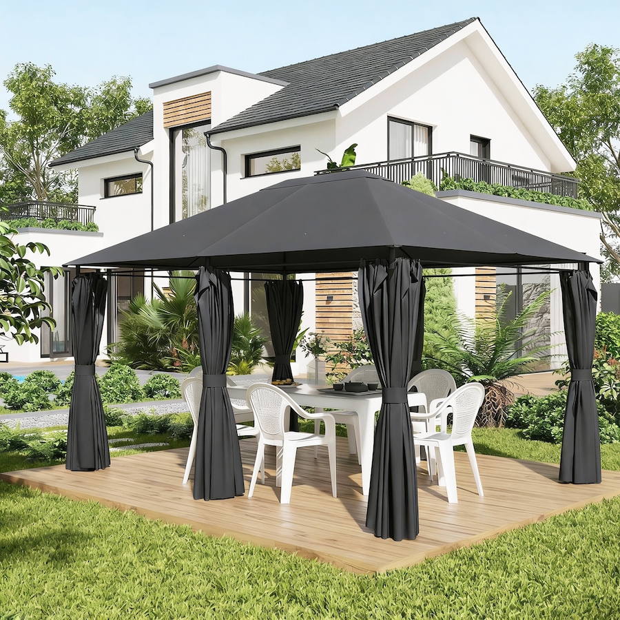 Image 938638_ALTMORE6.jpg, Product 938-638 / Price $249.99, Outsunny 10' x 13' Outdoor Patio Gazebo w/ Steel Frame and Curtains, Dark Grey from Outsunny on TSC.ca's Home & Garden department