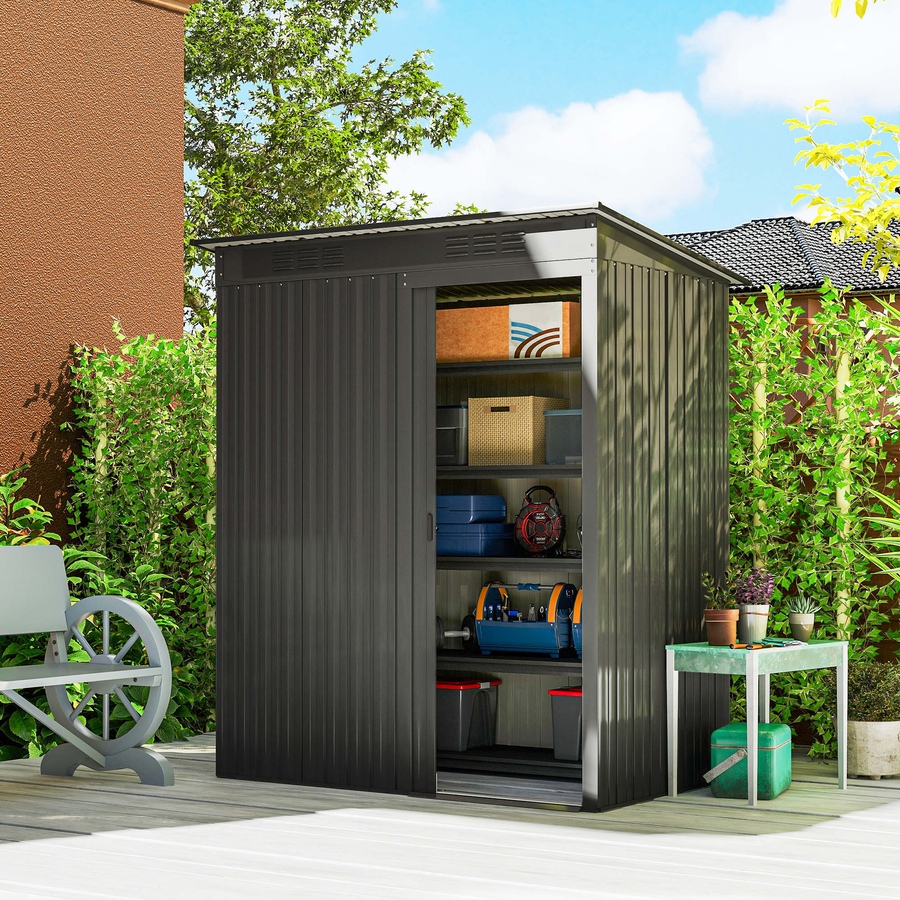Image 938639_ALTMORE1.jpg, Product 938-639 / Price $209.99, Outsunny 5.2' x 3.5' Outdoor Storage Shed with Vents, Dark Grey from Outsunny on TSC.ca's Home & Garden department