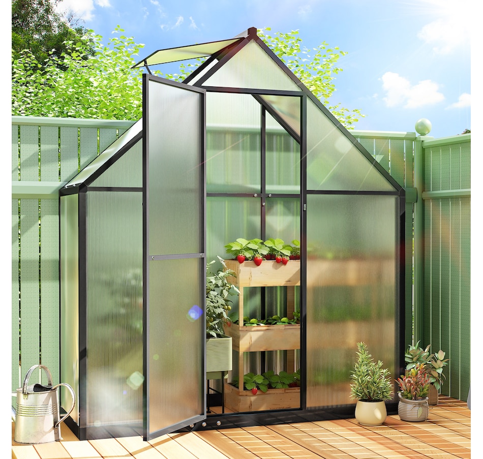 Image 938644_ALTMORE1.jpg, Product 938-644 / Price $239.99, Outsunny Polycarbonate Greenhouse Walk-in Greenhouse with Swing Door, Black from Outsunny on TSC.ca's Home & Garden department