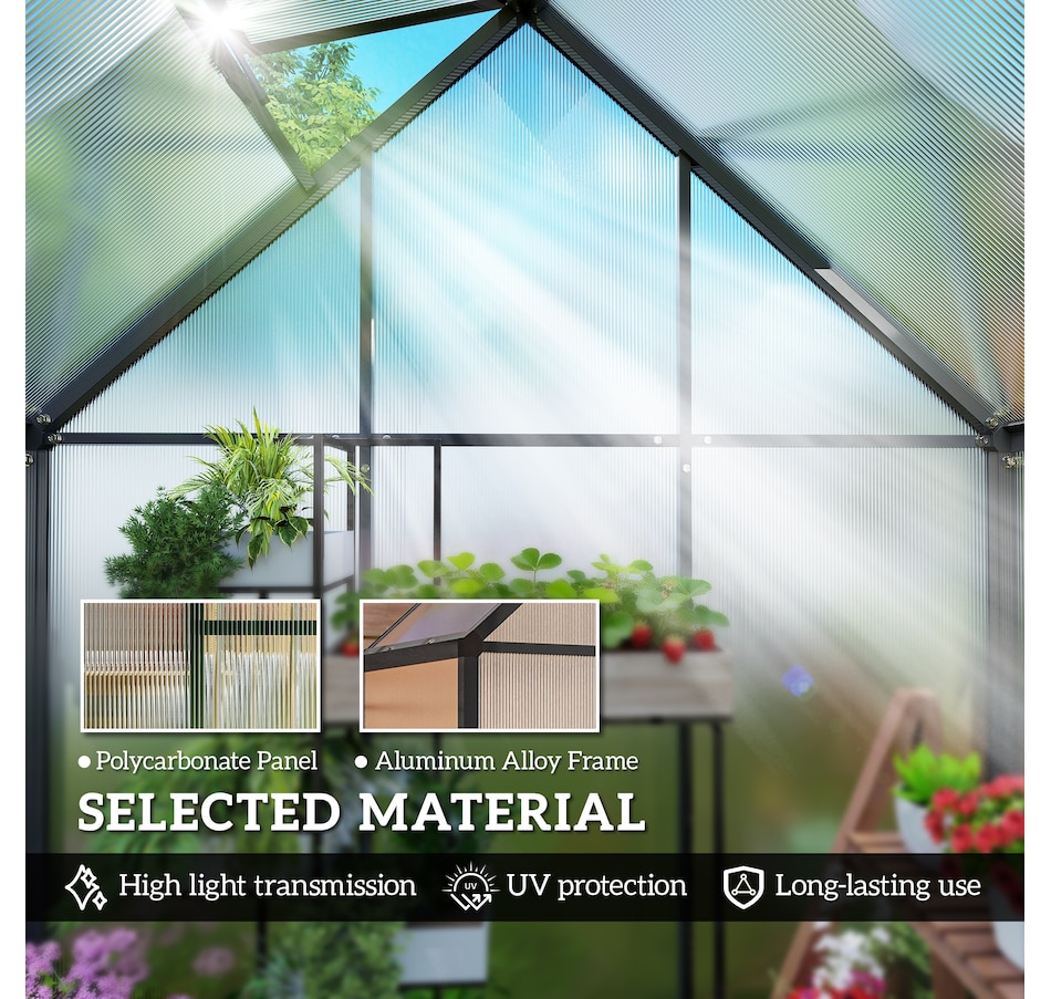 Image 938644_ALTMORE4.jpg, Product 938-644 / Price $239.99, Outsunny Polycarbonate Greenhouse Walk-in Greenhouse with Swing Door, Black from Outsunny on TSC.ca's Home & Garden department