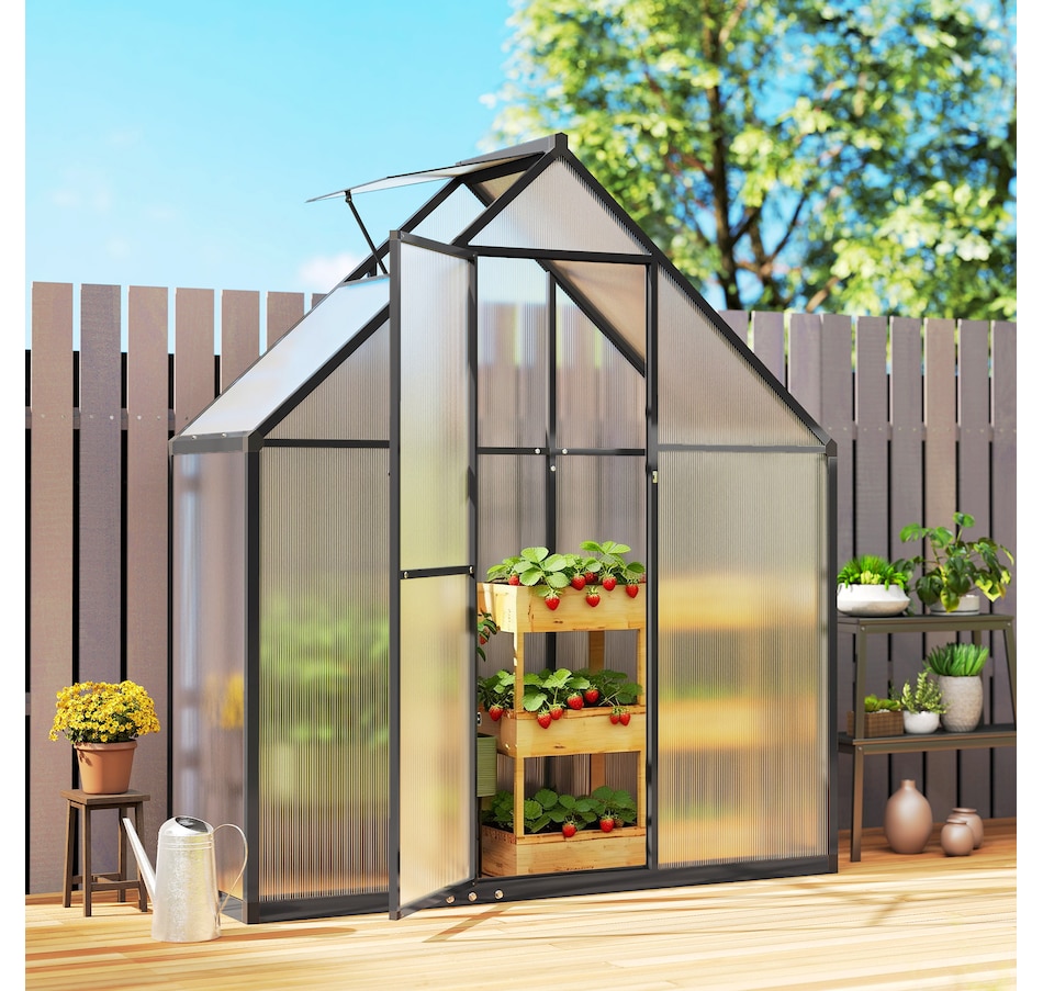Image 938644_ALTMORE7.jpg, Product 938-644 / Price $239.99, Outsunny Polycarbonate Greenhouse Walk-in Greenhouse with Swing Door, Black from Outsunny on TSC.ca's Home & Garden department