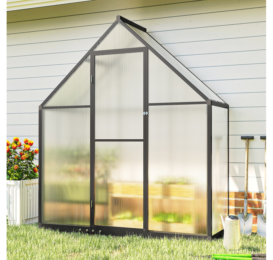 Image 938644_ALTMORE8.jpg, Product 938-644 / Price $239.99, Outsunny Polycarbonate Greenhouse Walk-in Greenhouse with Swing Door, Black from Outsunny on TSC.ca's Home & Garden department