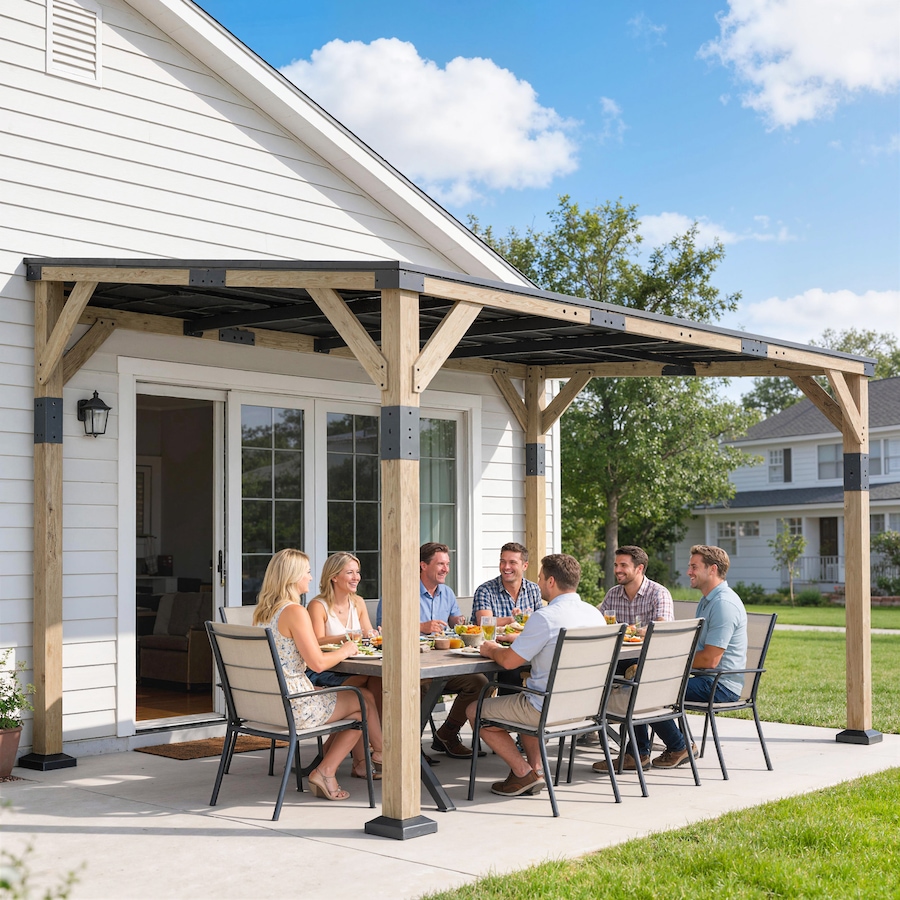Image 938645_ALTMORE1.jpg, Product 938-645 / Price $999.99, Outsunny 14' x 10' Gazebo, Lean to Galvanized Steel Hardtop Gazebo Pergola from Outsunny on TSC.ca's Home & Garden department