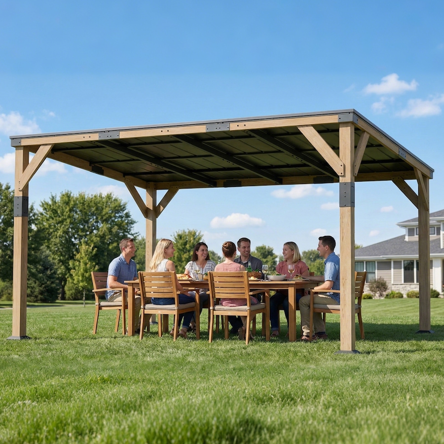 Image 938645_ALTMORE6.jpg, Product 938-645 / Price $999.99, Outsunny 14' x 10' Gazebo, Lean to Galvanized Steel Hardtop Gazebo Pergola from Outsunny on TSC.ca's Home & Garden department