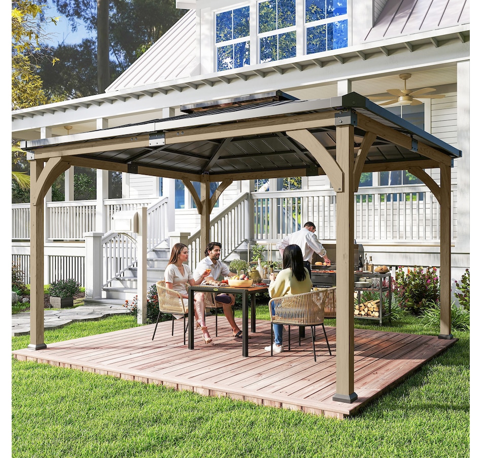 Image 938646_ALTMORE1.jpg, Product 938-646 / Price $1,449.99, Outsunny 12' x 14' Hardtop Wood Gazebo Canopy, Double Roof Outdoor Gazebo from Outsunny on TSC.ca's Home & Garden department