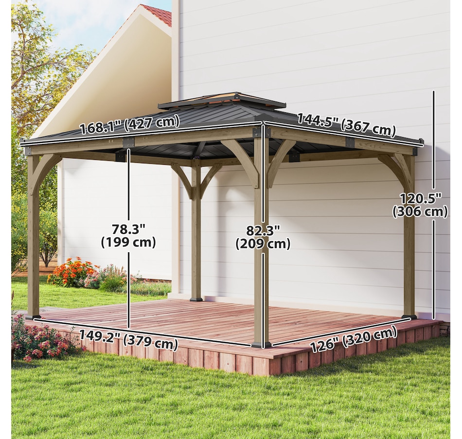Image 938646_ALTMORE2.jpg, Product 938-646 / Price $1,449.99, Outsunny 12' x 14' Hardtop Wood Gazebo Canopy, Double Roof Outdoor Gazebo from Outsunny on TSC.ca's Home & Garden department