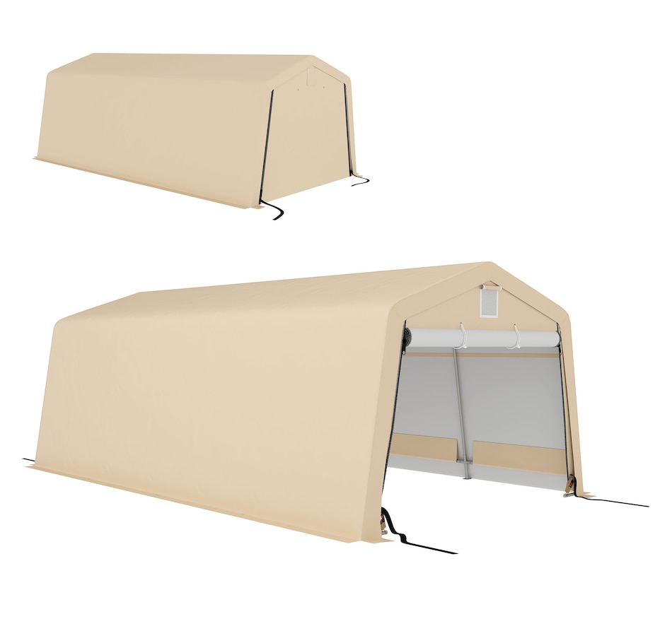 Image 938651.jpg, Product 938-651 / Price $323.99, Outsunny 11' x 20' Garage Carport with Ventilation Windows, Khaki from Outsunny on TSC.ca's Home & Garden department