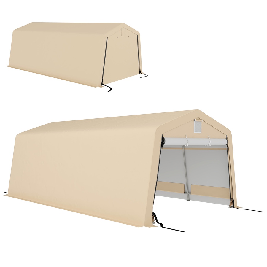 Image 938651.jpg, Product 938-651 / Price $319.99, Outsunny 11' x 20' Garage Carport with Ventilation Windows, Khaki from Outsunny on TSC.ca's Home & Garden department