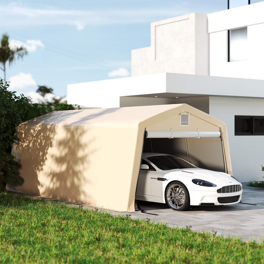 Image 938651_ALTMORE1.jpg, Product 938-651 / Price $319.99, Outsunny 11' x 20' Garage Carport with Ventilation Windows, Khaki from Outsunny on TSC.ca's Home & Garden department