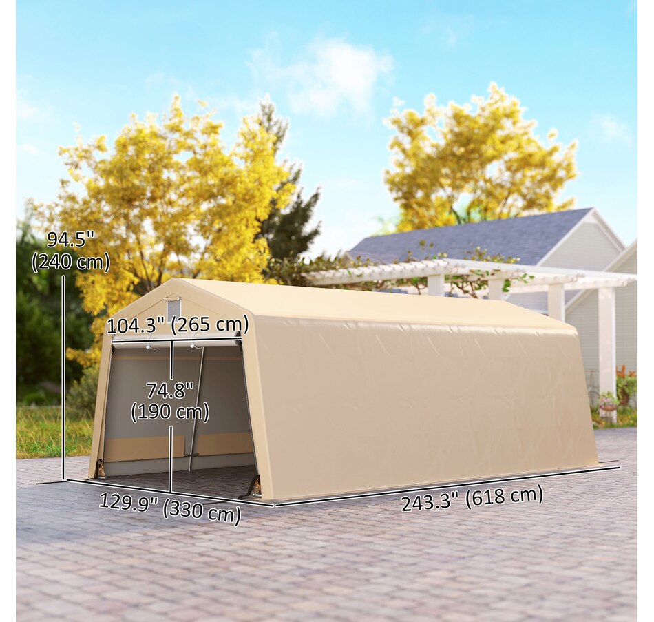 Image 938651_ALTMORE2.jpg, Product 938-651 / Price $323.99, Outsunny 11' x 20' Garage Carport with Ventilation Windows, Khaki from Outsunny on TSC.ca's Home & Garden department