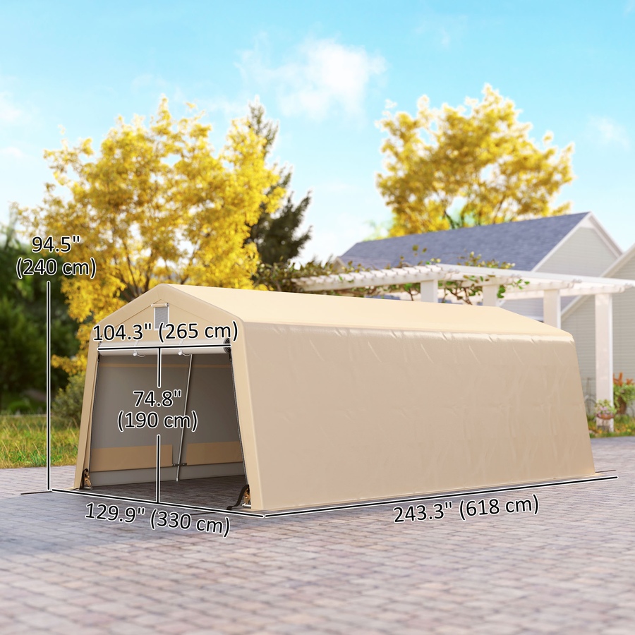 Image 938651_ALTMORE2.jpg, Product 938-651 / Price $319.99, Outsunny 11' x 20' Garage Carport with Ventilation Windows, Khaki from Outsunny on TSC.ca's Home & Garden department