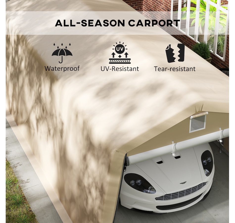Image 938651_ALTMORE3.jpg, Product 938-651 / Price $323.99, Outsunny 11' x 20' Garage Carport with Ventilation Windows, Khaki from Outsunny on TSC.ca's Home & Garden department