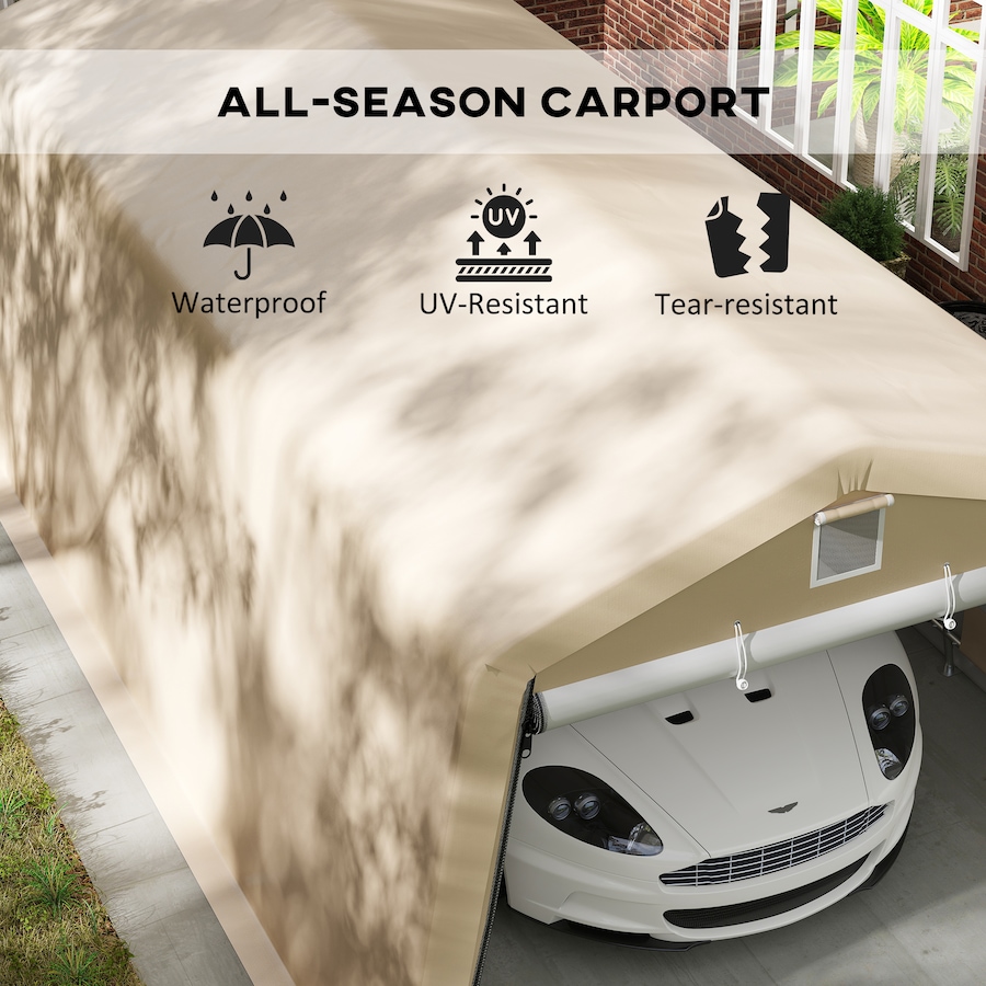 Image 938651_ALTMORE3.jpg, Product 938-651 / Price $319.99, Outsunny 11' x 20' Garage Carport with Ventilation Windows, Khaki from Outsunny on TSC.ca's Home & Garden department