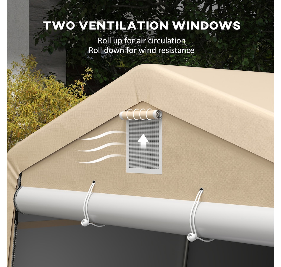 Image 938651_ALTMORE6.jpg, Product 938-651 / Price $323.99, Outsunny 11' x 20' Garage Carport with Ventilation Windows, Khaki from Outsunny on TSC.ca's Home & Garden department