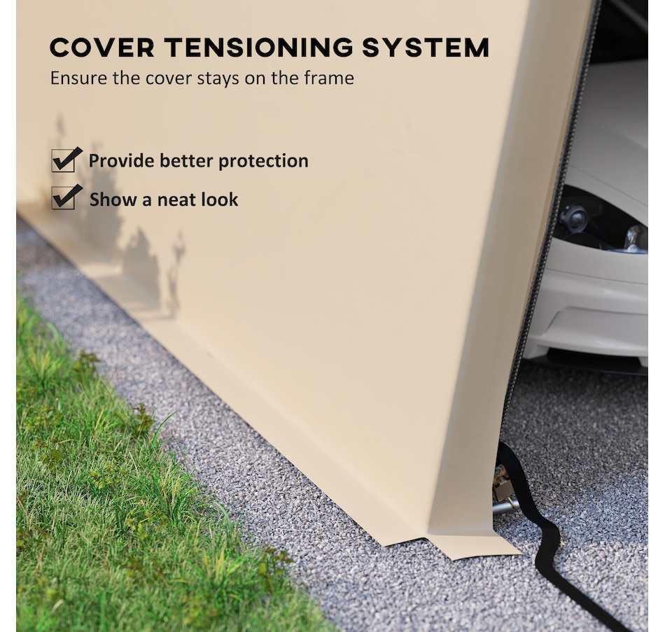 Image 938651_ALTMORE7.jpg, Product 938-651 / Price $323.99, Outsunny 11' x 20' Garage Carport with Ventilation Windows, Khaki from Outsunny on TSC.ca's Home & Garden department