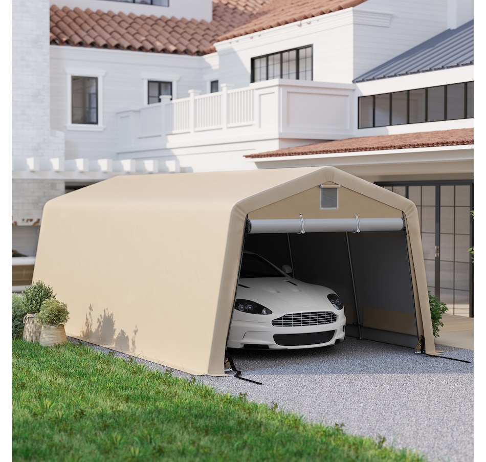 Image 938651_ALTMORE8.jpg, Product 938-651 / Price $323.99, Outsunny 11' x 20' Garage Carport with Ventilation Windows, Khaki from Outsunny on TSC.ca's Home & Garden department