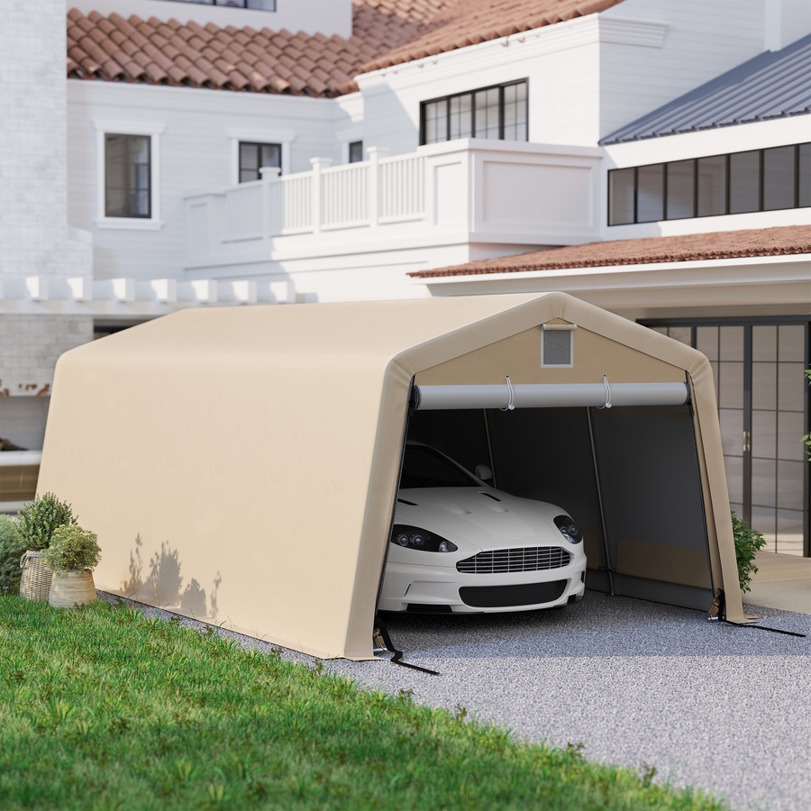 Image 938651_ALTMORE8.jpg, Product 938-651 / Price $319.99, Outsunny 11' x 20' Garage Carport with Ventilation Windows, Khaki from Outsunny on TSC.ca's Home & Garden department