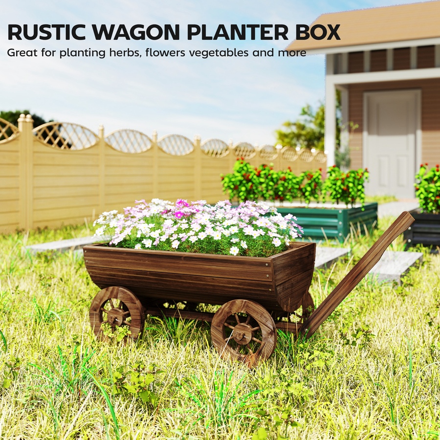 Image 938654_ALTMORE3.jpg, Product 938-654 / Price $78.99, Outsunny Wooden Wagon Planter Box, Mobile Garden Planter with 4 Wheels from Outsunny on TSC.ca's Home & Garden department