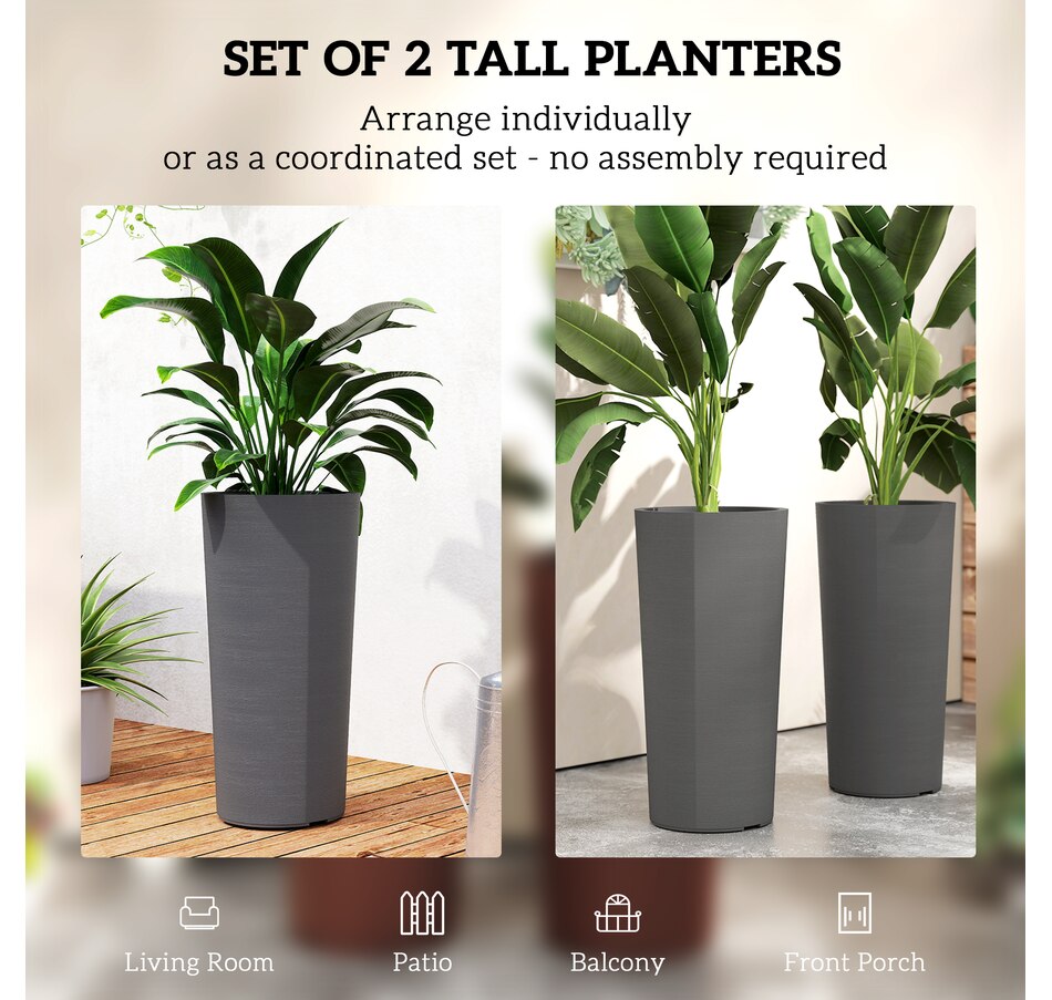 Image 938660_ALTMORE3.jpg, Product 938-660 / Price $84.99, Outsunny 24" Tall Planters Set of 2, Indoor Outdoor Flower Pots, Dark Gray from Outsunny on TSC.ca's Home & Garden department
