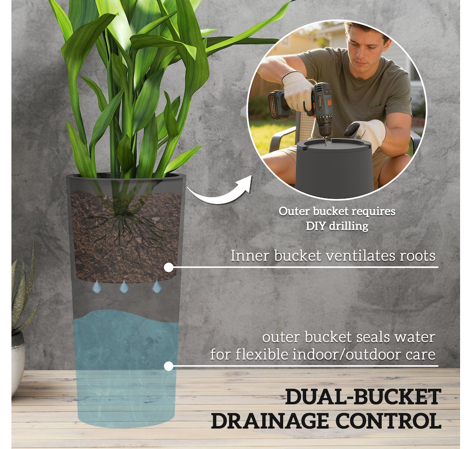 Image 938660_ALTMORE5.jpg, Product 938-660 / Price $84.99, Outsunny 24" Tall Planters Set of 2, Indoor Outdoor Flower Pots, Dark Gray from Outsunny on TSC.ca's Home & Garden department