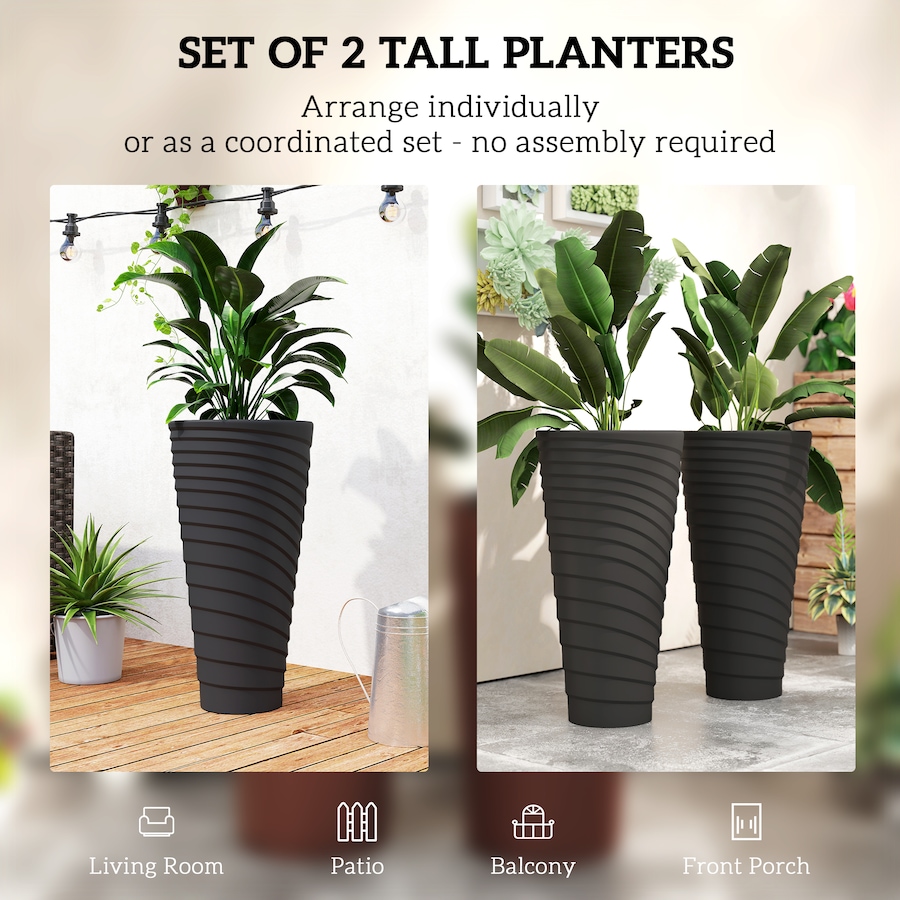 Image 938662_ALTMORE3.jpg, Product 938-662 / Price $124.99, Outsunny 29" Tall Planters Set of 2, Indoor Outdoor Taper Planters, Black from Outsunny on TSC.ca's Home & Garden department