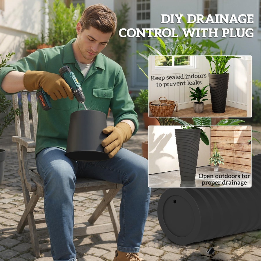 Image 938662_ALTMORE6.jpg, Product 938-662 / Price $124.99, Outsunny 29" Tall Planters Set of 2, Indoor Outdoor Taper Planters, Black from Outsunny on TSC.ca's Home & Garden department