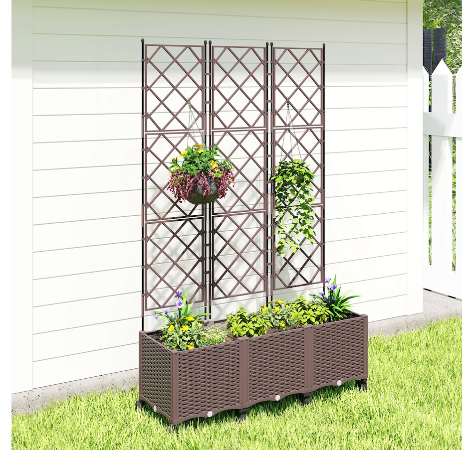Image 938668_ALTMORE8.jpg, Product 938-668 / Price $129.99, Outsunny Plastic Raised Garden Bed with Trellis, Self Watering Planter Box from Outsunny on TSC.ca's Home & Garden department