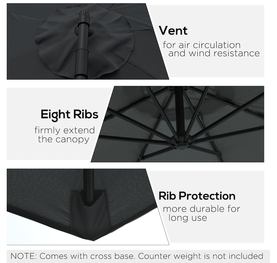 Image 938683_ALTMORE13.jpg, Product 938-683 / Price $109.99, Outsunny 9.7ft Offset Patio Umbrella, Hanging Cantilever Parasol w/ Base from Outsunny on TSC.ca's Home & Garden department