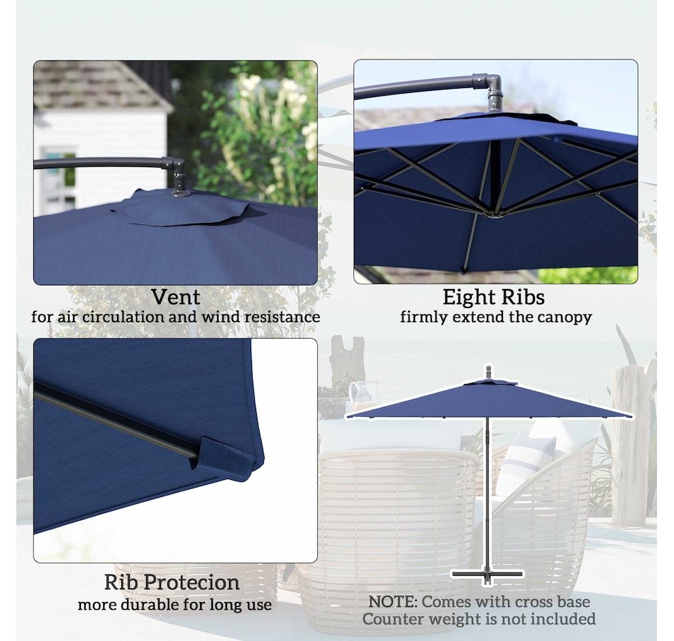 Image 938683_ALTMORE4.jpg, Product 938-683 / Price $109.99, Outsunny 9.7ft Offset Patio Umbrella, Hanging Cantilever Parasol w/ Base from Outsunny on TSC.ca's Home & Garden department