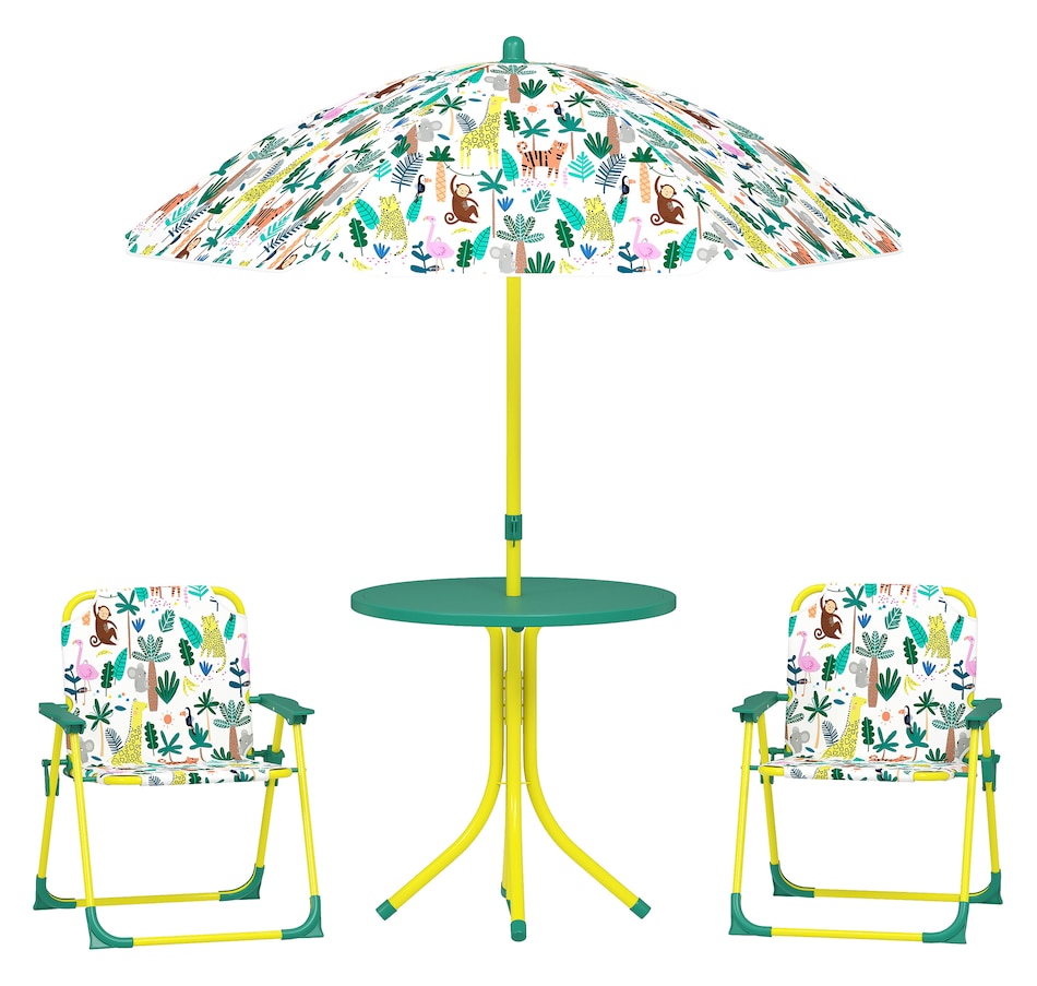 Image 938689.jpg, Product 938-689 / Price $69.99, Qaba Kids Picnic Table with 2 Folding Chairs and Umbrella, Green from Qaba on TSC.ca's Home & Garden department