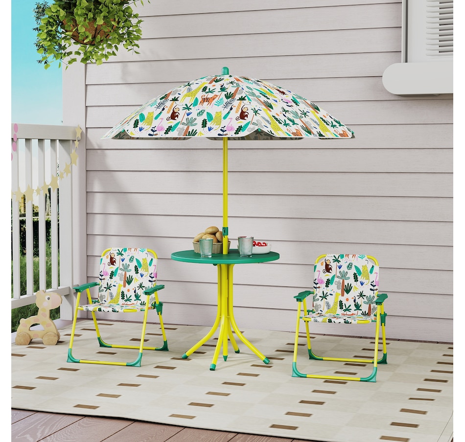 Image 938689_ALTMORE1.jpg, Product 938-689 / Price $69.99, Qaba Kids Picnic Table with 2 Folding Chairs and Umbrella, Green from Qaba on TSC.ca's Home & Garden department