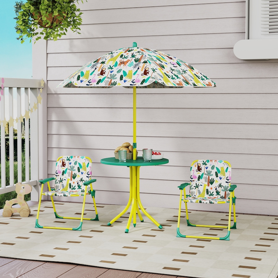 Image 938689_ALTMORE1.jpg, Product 938-689 / Price $55.99, Qaba Kids Picnic Table with 2 Folding Chairs and Umbrella, Green from Qaba on TSC.ca's Home & Garden department