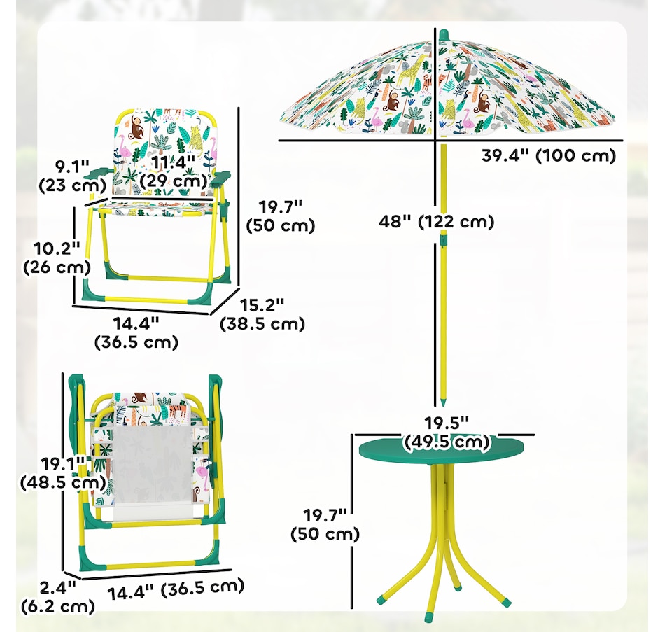 Image 938689_ALTMORE2.jpg, Product 938-689 / Price $69.99, Qaba Kids Picnic Table with 2 Folding Chairs and Umbrella, Green from Qaba on TSC.ca's Home & Garden department