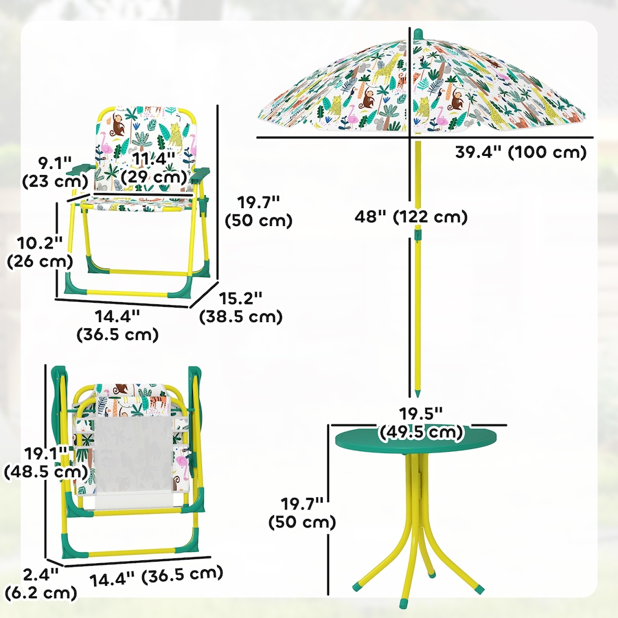 Image 938689_ALTMORE2.jpg, Product 938-689 / Price $55.99, Qaba Kids Picnic Table with 2 Folding Chairs and Umbrella, Green from Qaba on TSC.ca's Home & Garden department