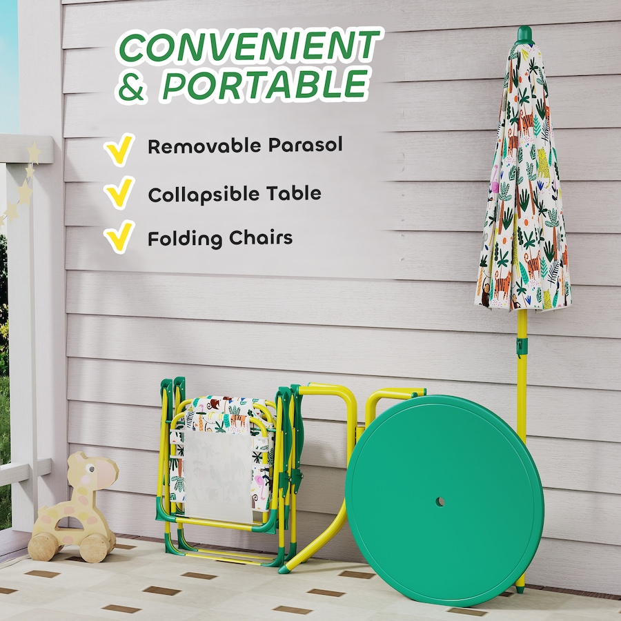 Image 938689_ALTMORE4.jpg, Product 938-689 / Price $55.99, Qaba Kids Picnic Table with 2 Folding Chairs and Umbrella, Green from Qaba on TSC.ca's Home & Garden department