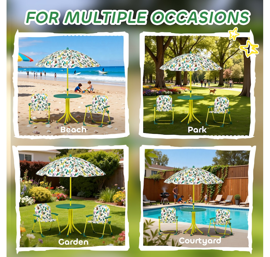 Image 938689_ALTMORE6.jpg, Product 938-689 / Price $69.99, Qaba Kids Picnic Table with 2 Folding Chairs and Umbrella, Green from Qaba on TSC.ca's Home & Garden department