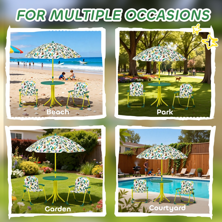 Image 938689_ALTMORE6.jpg, Product 938-689 / Price $55.99, Qaba Kids Picnic Table with 2 Folding Chairs and Umbrella, Green from Qaba on TSC.ca's Home & Garden department
