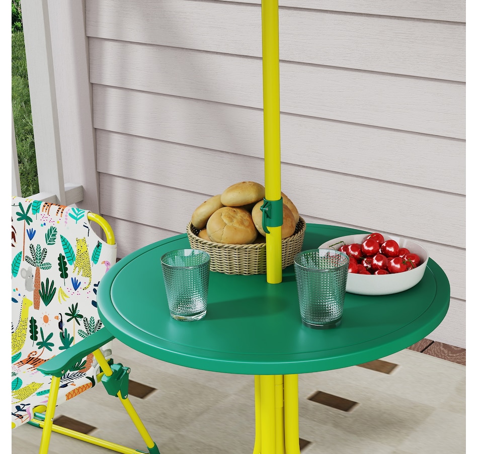 Image 938689_ALTMORE7.jpg, Product 938-689 / Price $69.99, Qaba Kids Picnic Table with 2 Folding Chairs and Umbrella, Green from Qaba on TSC.ca's Home & Garden department