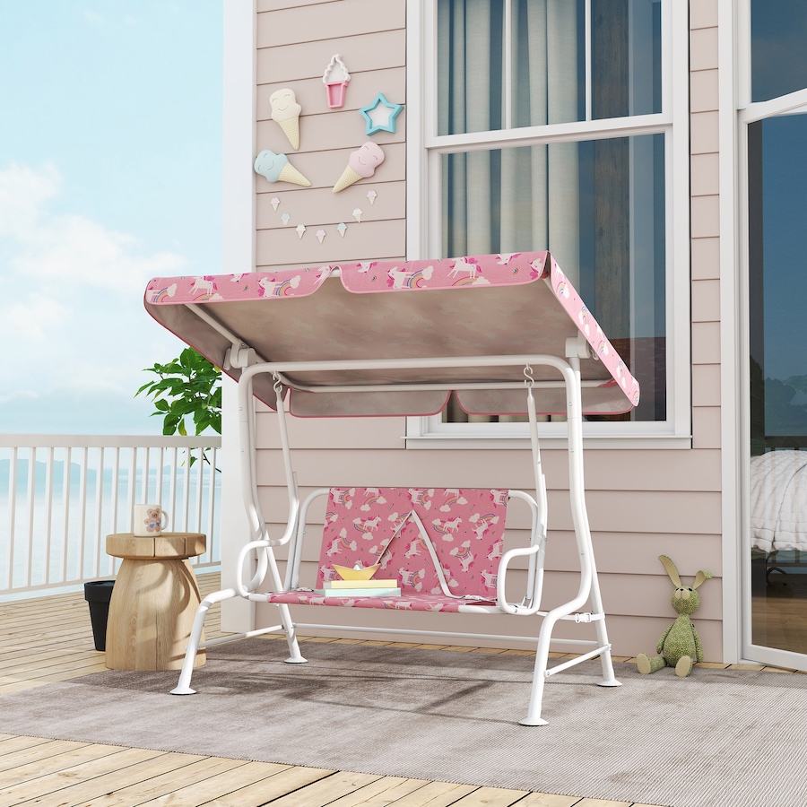 Image 938692_ALTMORE1.jpg, Product 938-692 / Price $82.99, Qaba Kids Porch Swing with 2-Seater, Safety Belts, Adjustable Canopy, Pink from Qaba on TSC.ca's Home & Garden department