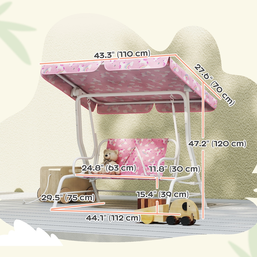 Image 938692_ALTMORE2.jpg, Product 938-692 / Price $82.99, Qaba Kids Porch Swing with 2-Seater, Safety Belts, Adjustable Canopy, Pink from Qaba on TSC.ca's Home & Garden department