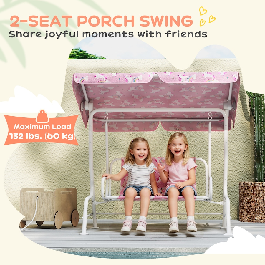 Image 938692_ALTMORE3.jpg, Product 938-692 / Price $82.99, Qaba Kids Porch Swing with 2-Seater, Safety Belts, Adjustable Canopy, Pink from Qaba on TSC.ca's Home & Garden department