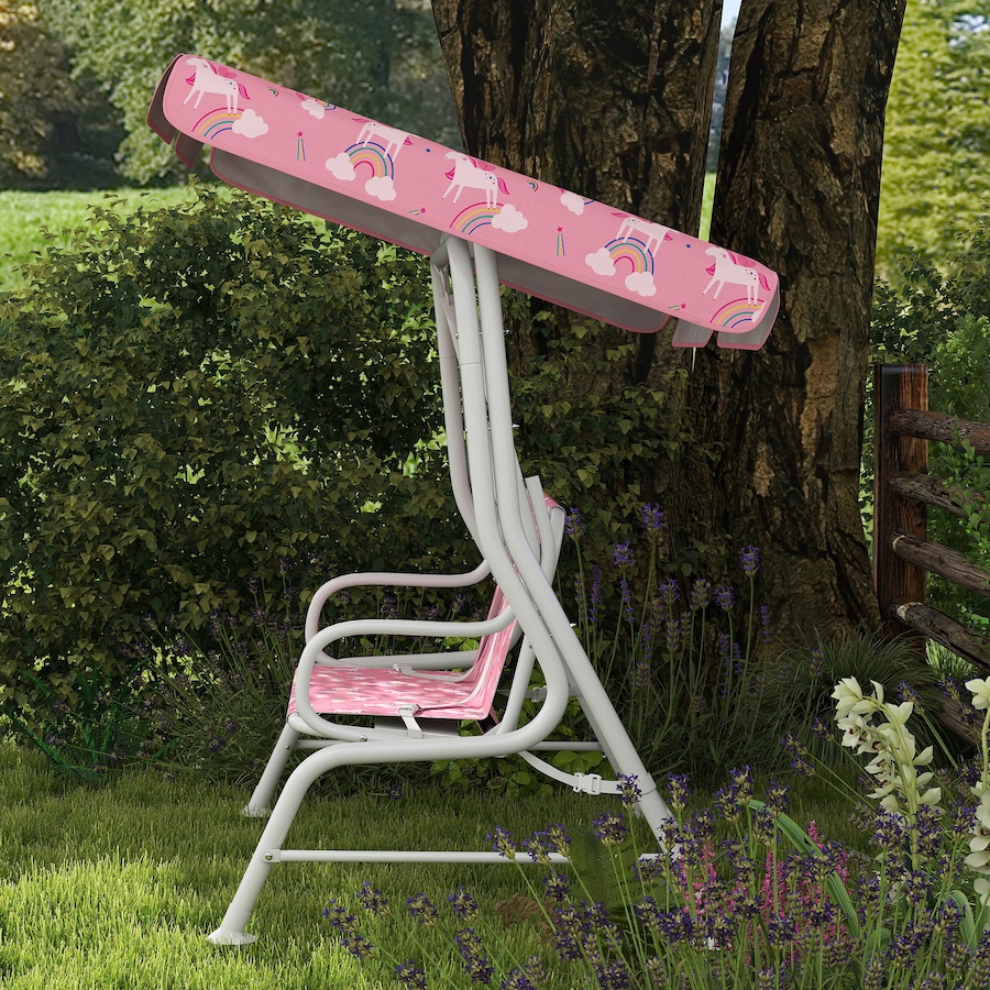 Image 938692_ALTMORE6.jpg, Product 938-692 / Price $82.99, Qaba Kids Porch Swing with 2-Seater, Safety Belts, Adjustable Canopy, Pink from Qaba on TSC.ca's Home & Garden department