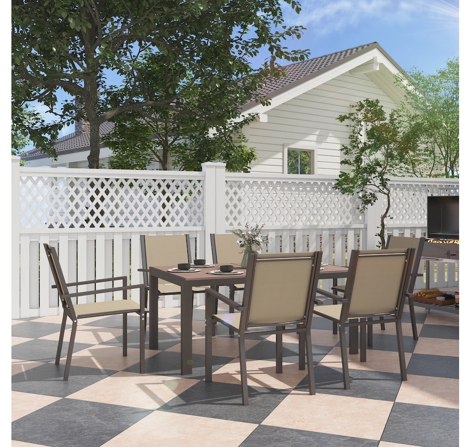 Image 938700_ALTMORE10.jpg, Product 938-700 / Price $439.99, Outsunny 7 Piece Outdoor Dining Set with Table and 6 Stackable Chairs from Outsunny on TSC.ca's Home & Garden department