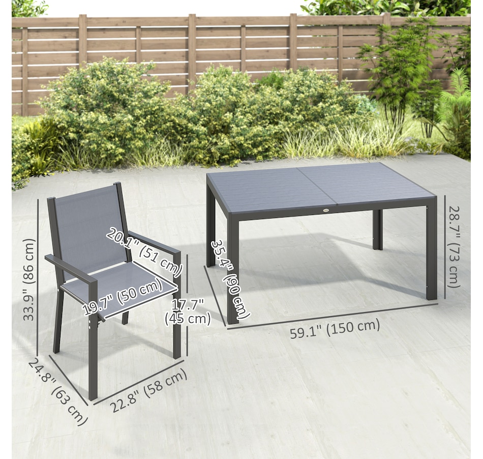Image 938700_ALTMORE2.jpg, Product 938-700 / Price $439.99, Outsunny 7 Piece Outdoor Dining Set with Table and 6 Stackable Chairs from Outsunny on TSC.ca's Home & Garden department