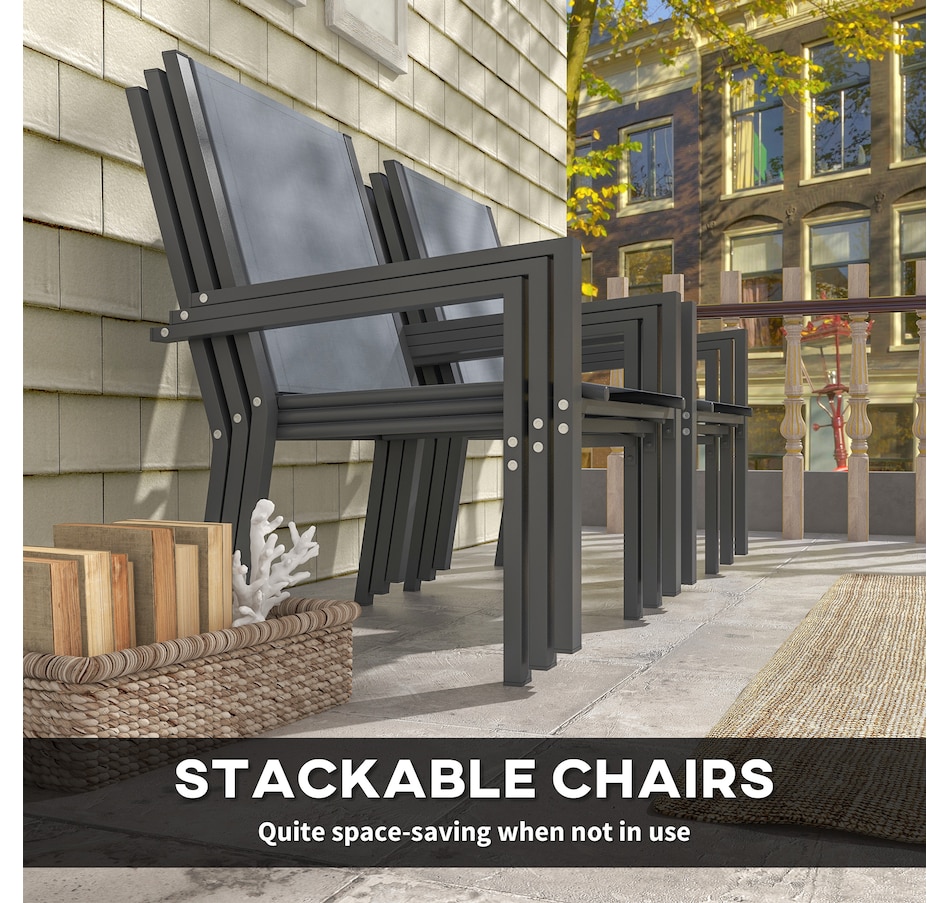 Image 938700_ALTMORE3.jpg, Product 938-700 / Price $439.99, Outsunny 7 Piece Outdoor Dining Set with Table and 6 Stackable Chairs from Outsunny on TSC.ca's Home & Garden department