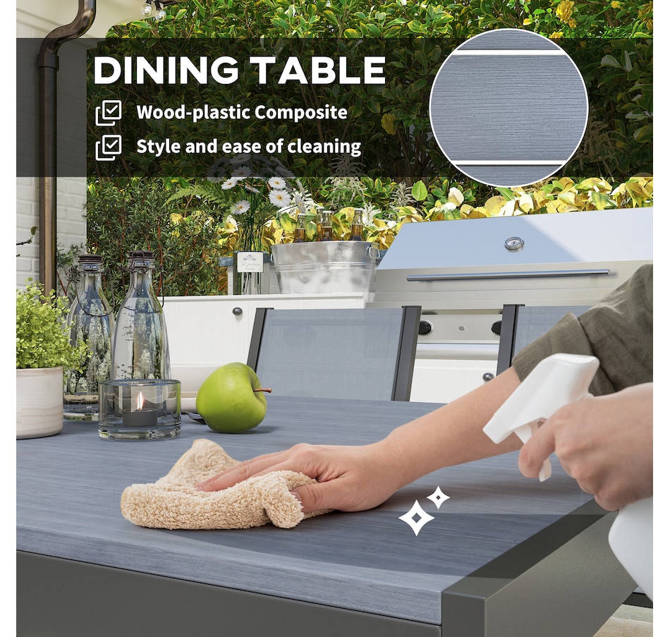 Image 938700_ALTMORE4.jpg, Product 938-700 / Price $439.99, Outsunny 7 Piece Outdoor Dining Set with Table and 6 Stackable Chairs from Outsunny on TSC.ca's Home & Garden department