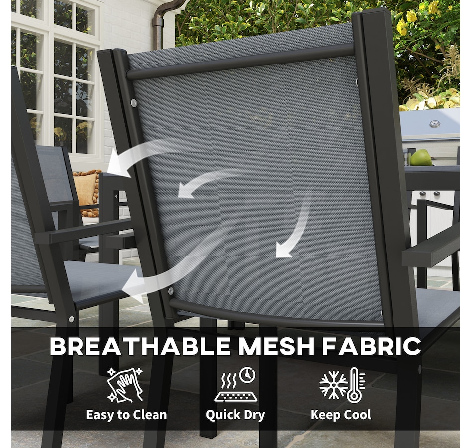 Image 938700_ALTMORE5.jpg, Product 938-700 / Price $439.99, Outsunny 7 Piece Outdoor Dining Set with Table and 6 Stackable Chairs from Outsunny on TSC.ca's Home & Garden department