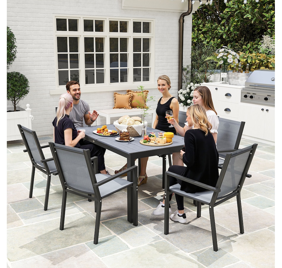 Image 938700_ALTMORE6.jpg, Product 938-700 / Price $439.99, Outsunny 7 Piece Outdoor Dining Set with Table and 6 Stackable Chairs from Outsunny on TSC.ca's Home & Garden department