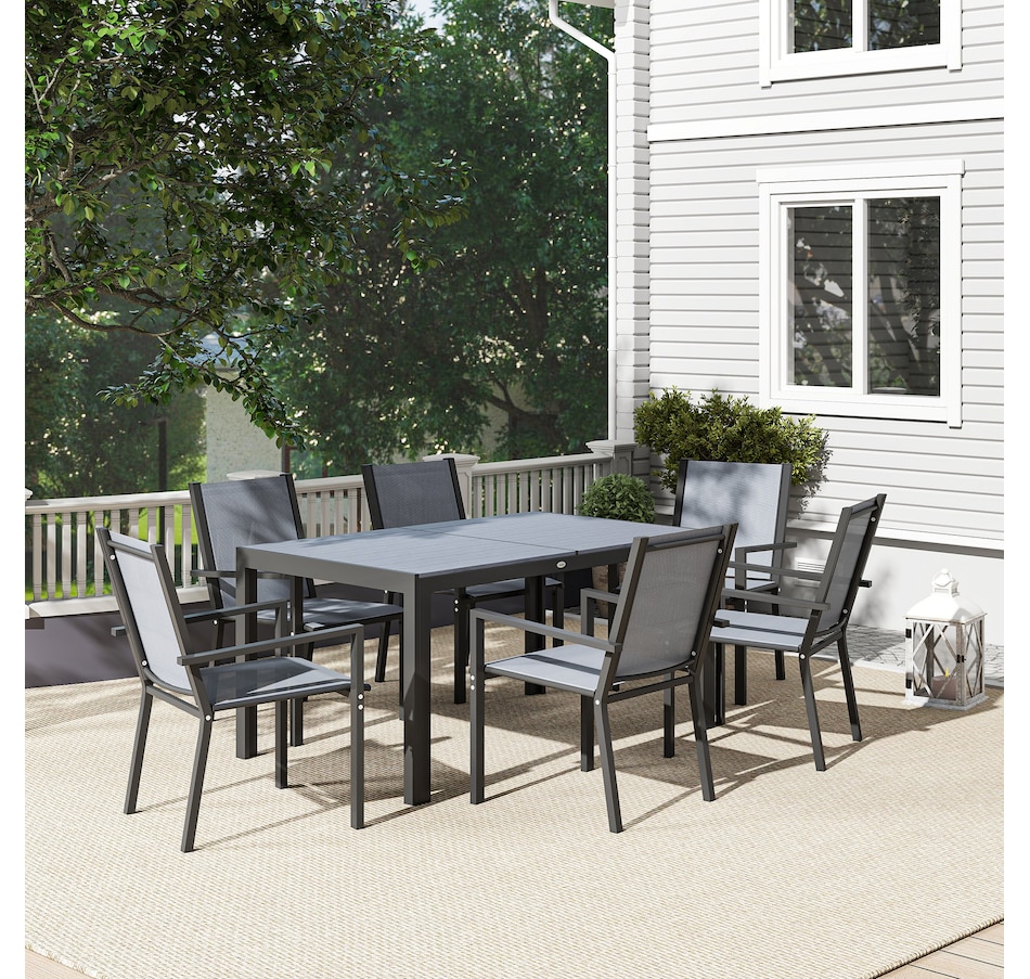 Image 938700_ALTMORE7.jpg, Product 938-700 / Price $439.99, Outsunny 7 Piece Outdoor Dining Set with Table and 6 Stackable Chairs from Outsunny on TSC.ca's Home & Garden department