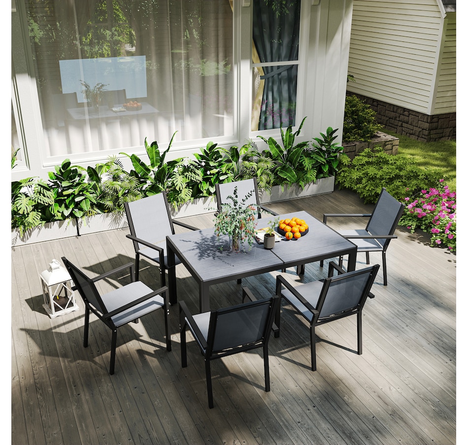 Image 938700_ALTMORE8.jpg, Product 938-700 / Price $439.99, Outsunny 7 Piece Outdoor Dining Set with Table and 6 Stackable Chairs from Outsunny on TSC.ca's Home & Garden department